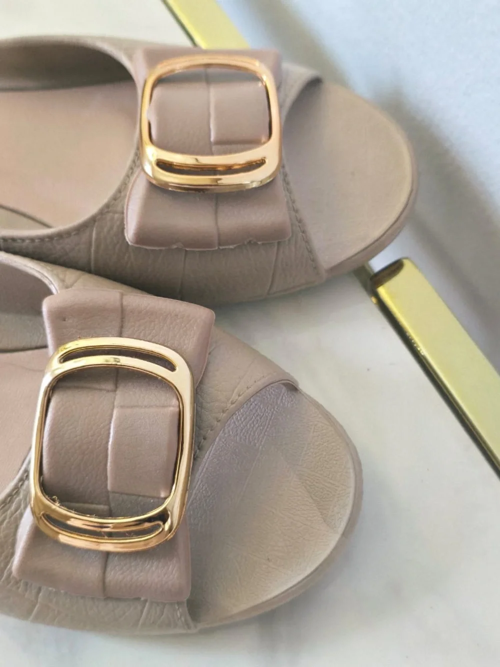 Beige Open-Toe Flat PVC Square Buckle Casual shoe for women S-Us-7/7.5 EU-38/39